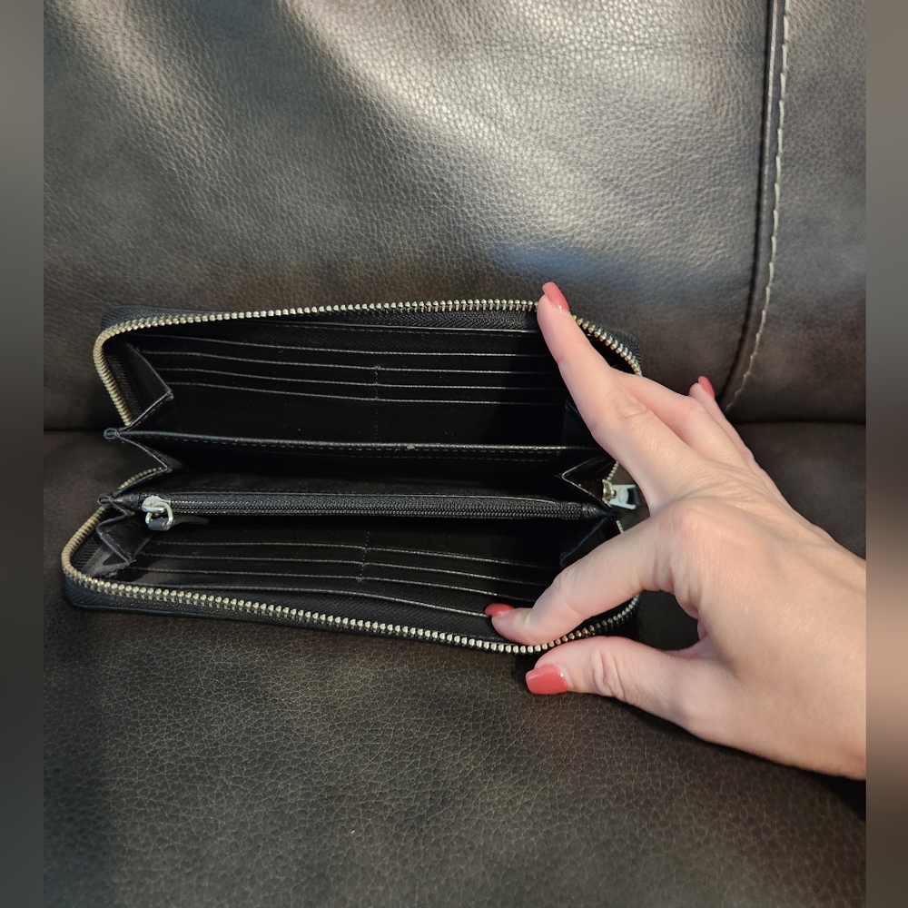 Black Fabric Coach Accordion Wallet